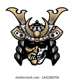 Samurai skull. Traditional armor of japanese warrior.