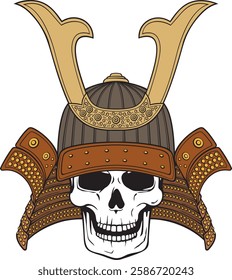 Samurai skull. Traditional armor of Japanese warrior. Vector illustration.