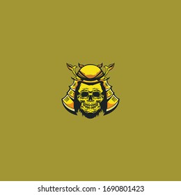 logotipo de ilustración del vector del cráneo de samurai