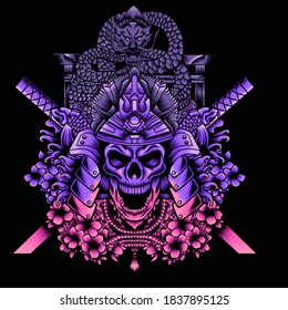 Samurai Schädel, Vektorgrafik. perfekt für Handelsartikel, Bekleidung, Pin usw.