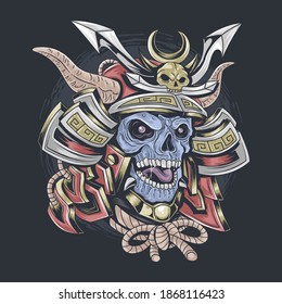 samurai skull wearing samurai helmet, editable layer vector