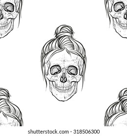 Samurai skull.Seamless pattern background.