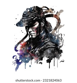 Samurai Snake Man Portrait Traditional Japanese | Transparent 300dpi digital tshirt POD, EPS, vector, clipart, book cover, wallart, ready to print, Print-on-Demand, colorful, no background, beauty