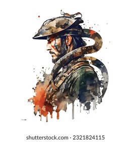 Samurai Snake Man Portrait Traditional Japanese | Transparent 300dpi digital tshirt POD, EPS, vector, clipart, book cover, wallart, ready to print, Print-on-Demand, colorful, no background, beauty