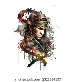 Samurai Snake Man Portrait Traditional Japanese | Transparent 300dpi digital tshirt POD, EPS, vector, clipart, book cover, wallart, ready to print, Print-on-Demand, colorful, no background, beauty