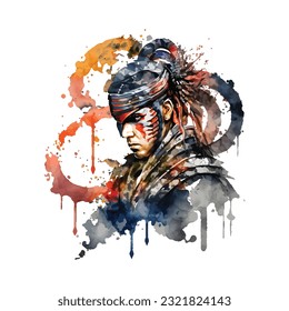 Samurai Snake Man Portrait Traditional Japanese | Transparent 300dpi digital tshirt POD, EPS, vector, clipart, book cover, wallart, ready to print, Print-on-Demand, colorful, no background, beauty