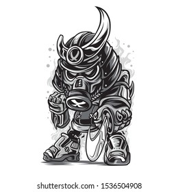 Samurai Something Black & White Illustration