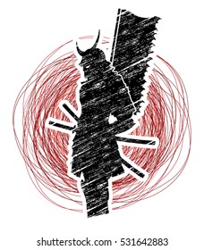 Samurai standing designed on grunge line background graphic vector.