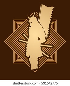 Samurai standing designed on line square background graphic vector.