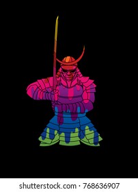 Samurai standing front view ready to fight designed using colorful graphic vector.