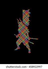 Samurai standing ready to fight designed using colorful pixels brush graphic vector.