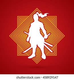 Samurai standing ready to fight designed on line square background graphic vector.