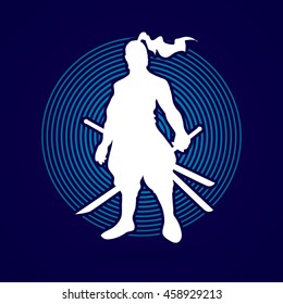 Samurai standing ready to fight designed on line circle background graphic vector.