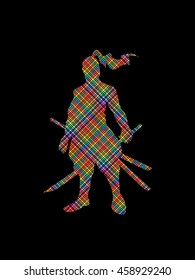 Samurai standing ready to fight designed using colorful pixels graphic vector.