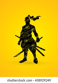 Samurai standing ready to fight designed using grunge brush graphic vector.