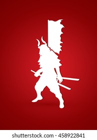 Samurai standing ready to fight graphic vector.