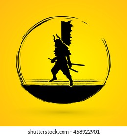 Samurai standing ready to fight graphic vector.