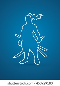 Samurai standing ready to fight outline graphic vector.