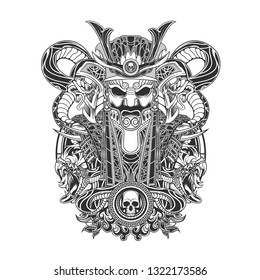 Samurai Statue and Snake Illustration