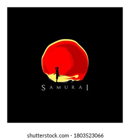 samurai and sun red logo concept 