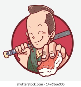 samurai with a sushi logo