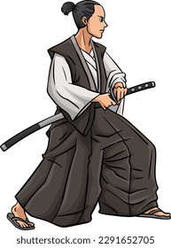 Samurai Sword Cartoon Colored Clipart Illustration