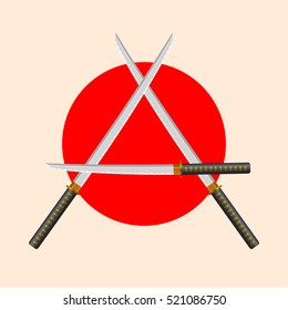 Samurai Sword Font. Letter A. Alphabet of the crossed Japanese Katana Swords.