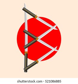 Samurai Sword Font. Letter B. Alphabet of the crossed Japanese Katana Swords.
