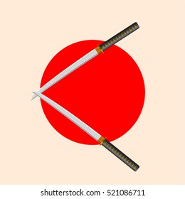 Samurai Sword Font. Letter C. Alphabet of the crossed Japanese Katana Swords.