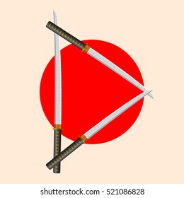 Samurai Sword Font. Letter D. Alphabet of the crossed Japanese Katana Swords.