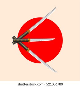 Samurai Sword Font. Letter E. Alphabet of the crossed Japanese Katana Swords.