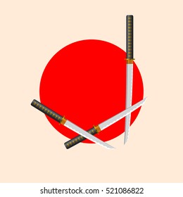 Samurai Sword Font. Letter J. Alphabet of the crossed Japanese Katana Swords.