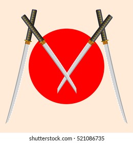 Samurai Sword Font. Letter M. Alphabet of the crossed Japanese Katana Swords.