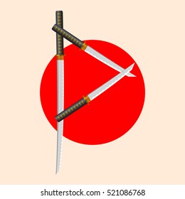 Samurai Sword Font. Letter P. Alphabet of the crossed Japanese Katana Swords.