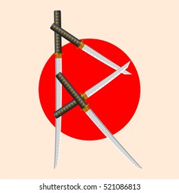 Samurai Sword Font. Letter R. Alphabet of the crossed Japanese Katana Swords.