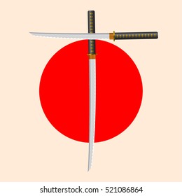 Samurai Sword Font. Letter T. Alphabet of the crossed Japanese Katana Swords.