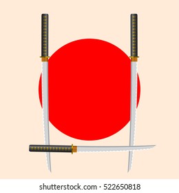 Samurai Sword Font. Letter U. Alphabet of the crossed Japanese Katana Swords.