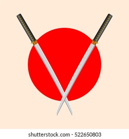 Samurai Sword Font. Letter V. Alphabet of the crossed Japanese Katana Swords.