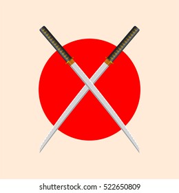 Samurai Sword Font. Letter X. Alphabet of the crossed Japanese Katana Swords.