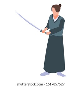 Samurai sword icon. Isometric of samurai sword vector icon for web design isolated on white background