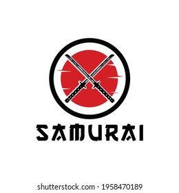 Samurai sword icon with moon logo design vector illustration