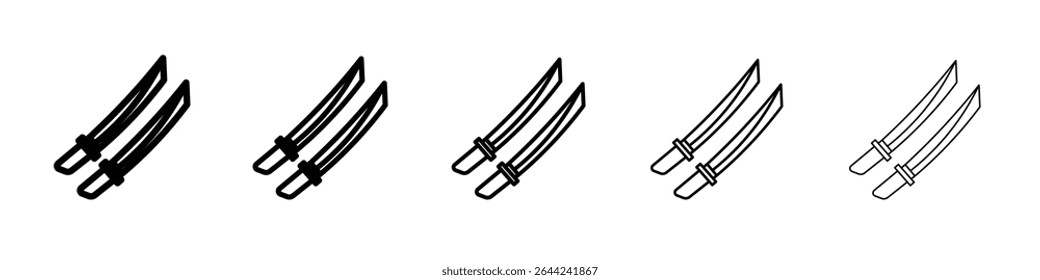 Conjunto de marcas de logotipo de contorno delgado de icono de espada samurái