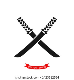 samurai sword icon vector logo template, crossed katana vector icon 