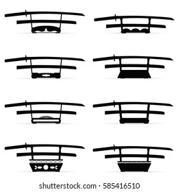 samurai sword katana set in black color art illustration