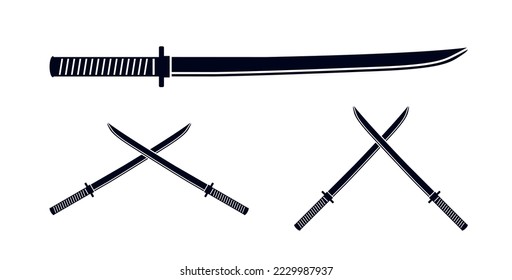 Samurai sword katana vector icon set