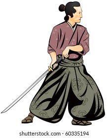 Samurai With The Sword (katana),Japanese Martial Arts,  Kendo Waki Kamae