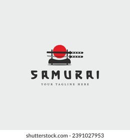 diseño de icono de la plantilla de la ilustración vintage del logotipo de la espada de samurai