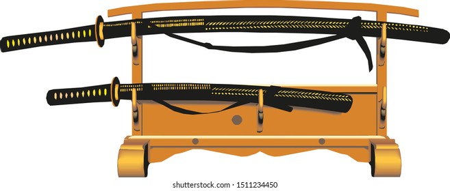 Samurai sword on a stand.Vector illustration.