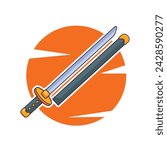Samurai sword with scabbard cartoon vector illustration.