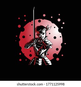 samurai with sword vector illustration